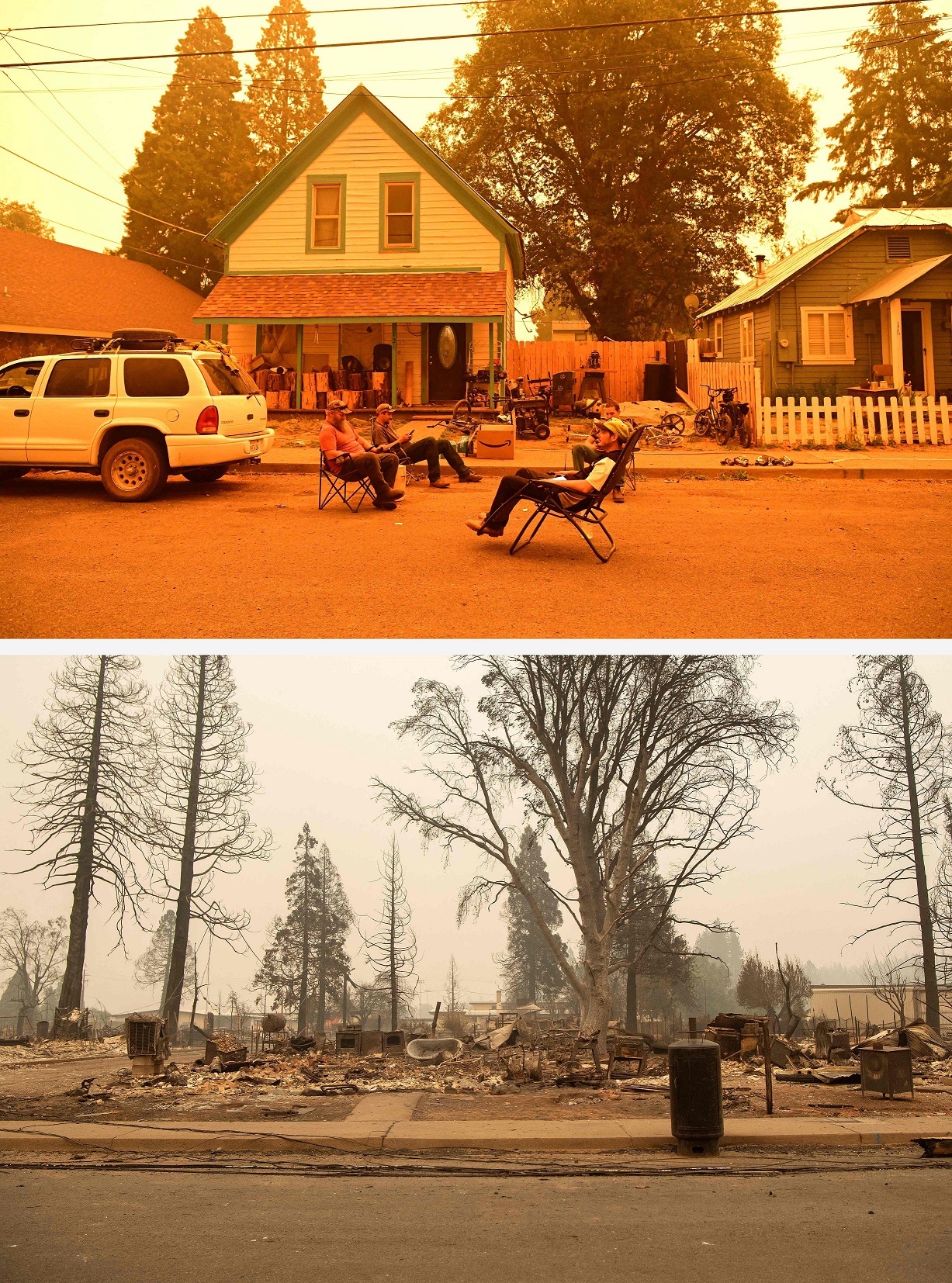 El antes y después del incendio de California. Foto: AFP