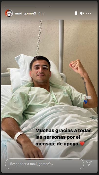 Maximiliano Gómez pasó la noche en el hospital. Foto: Instagram Maximiliano Gómez.