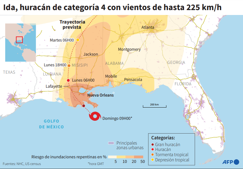 Huracán Ida. Foto: AFP