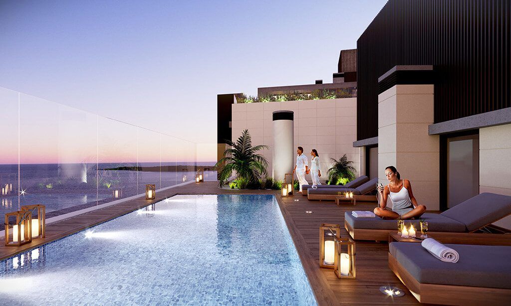Hay dos piscinas dispuestas para todos los que vivan en Torre Arenas. Foto: Estudio Rener.
