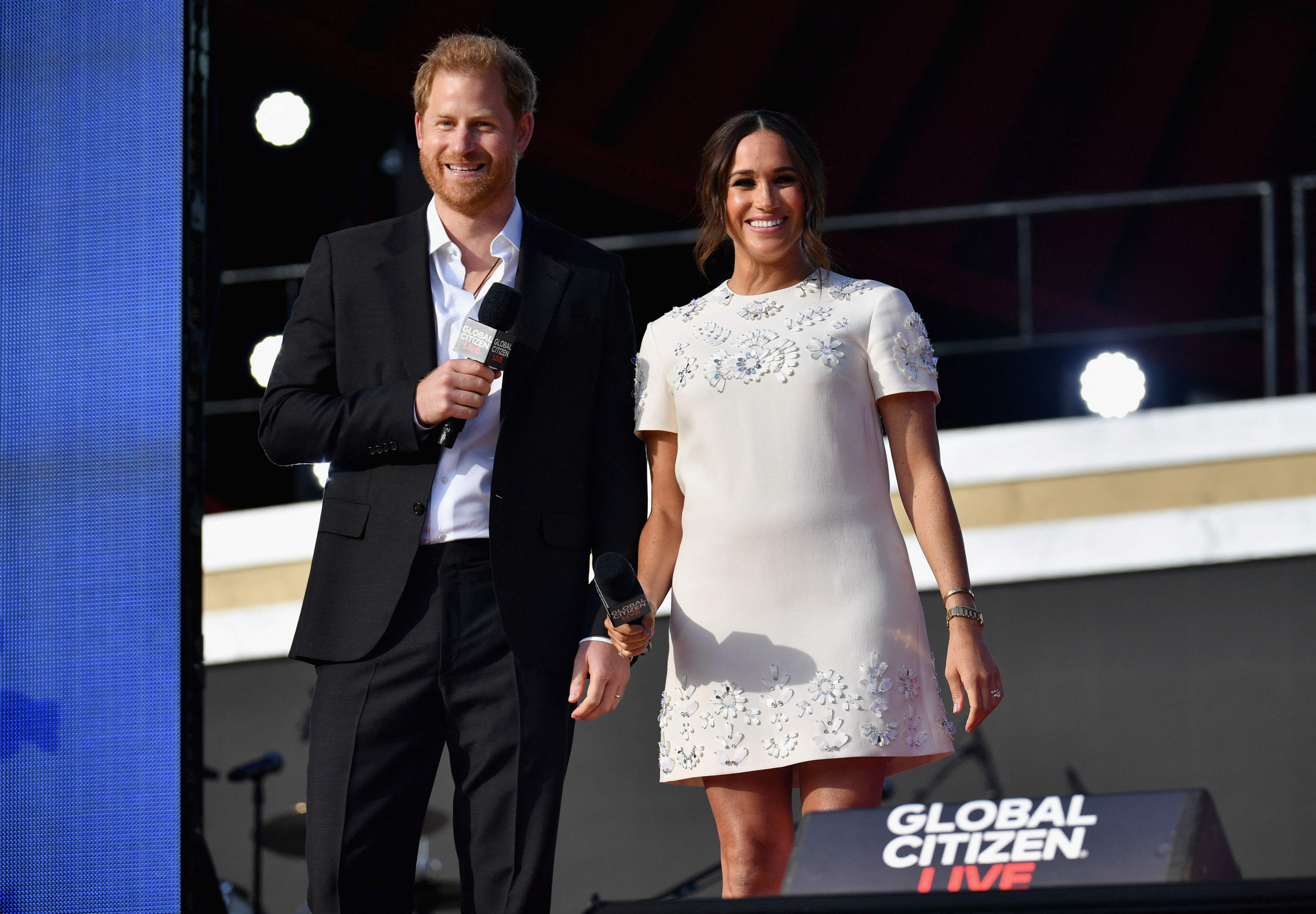 Meghan Markle y el príncipe Harry, durante el Global Citizen 2021 en Nueva York. Foto: AFP