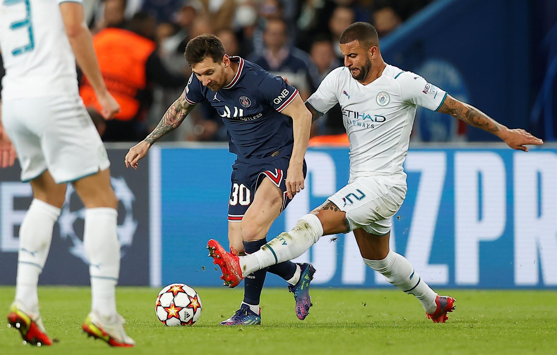 Lionel Messi festeja su primer gol con PSG. Foto: EFE.