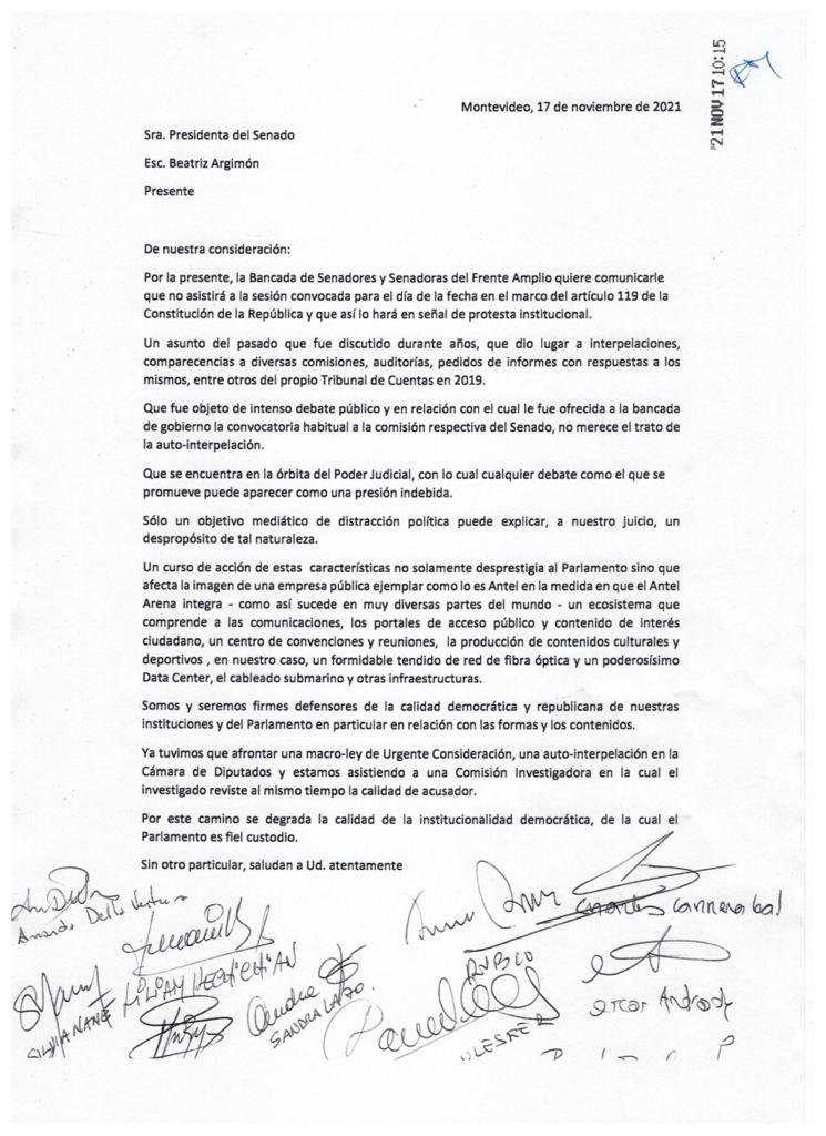 Carta presentada por la bancada del Frente Amplio.
