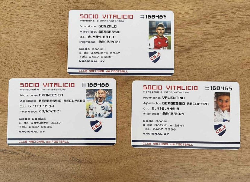 Gonzalo Bergessio y sus hijos, nuevos socios vitalicios de Nacional.