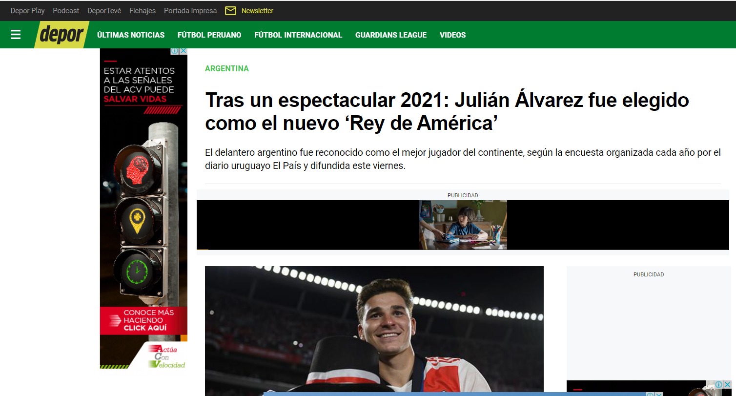 El medio Depor replica la encuesta de El País. Foto: Captura.