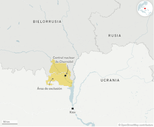 Mapa de Chernóbil con respecto al conflicto. Foto: El País de Madrid