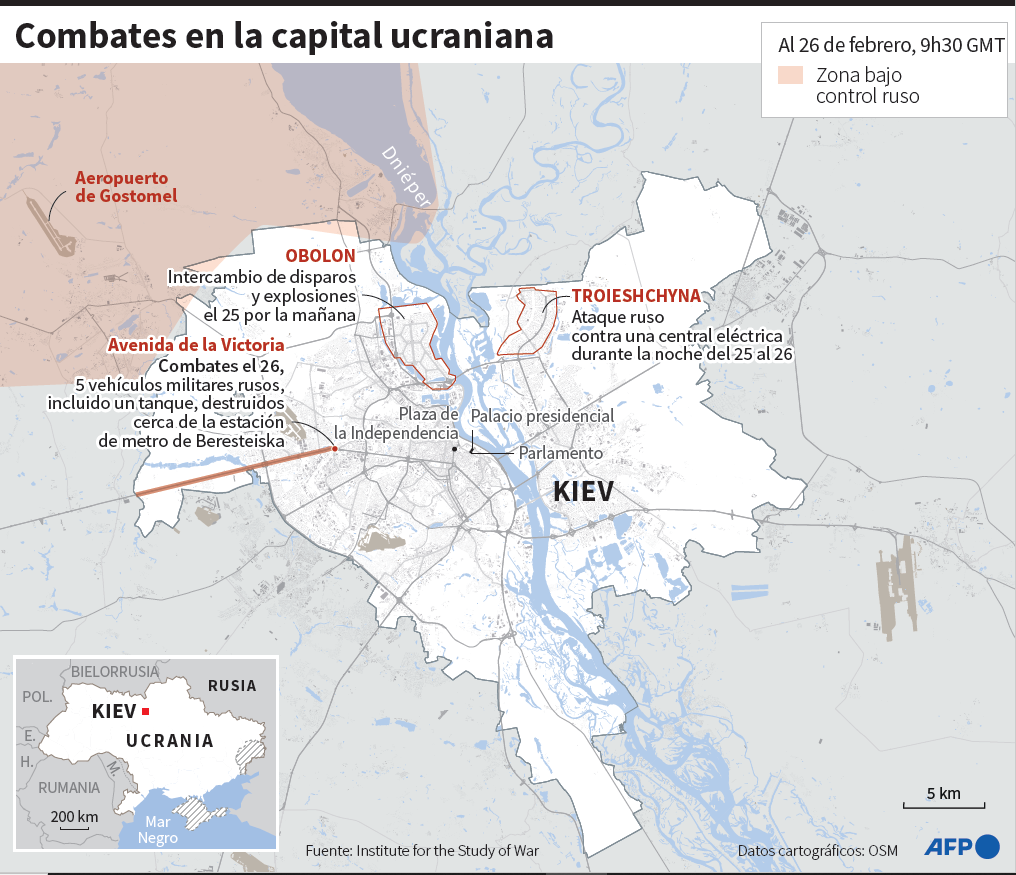 Combates en la capital ucraniana. Foto: AFP.