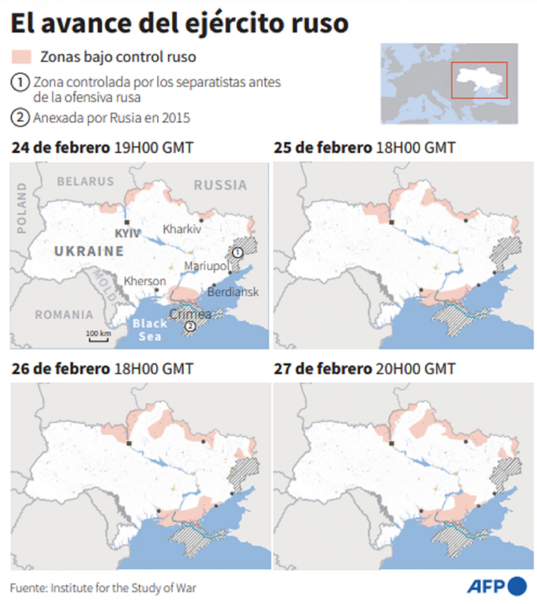 Avance del ejército ruso en Ucrania. Foto: AFP