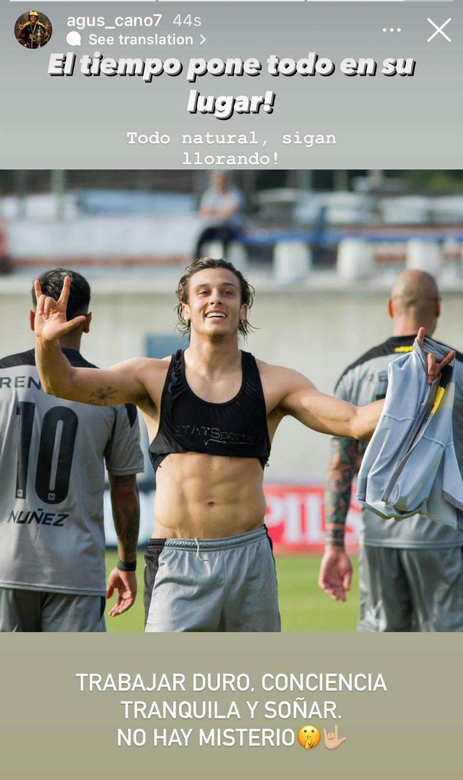 Agustín Canobbio y su mensaje en redes sociales. Foto: Captura Instagram.