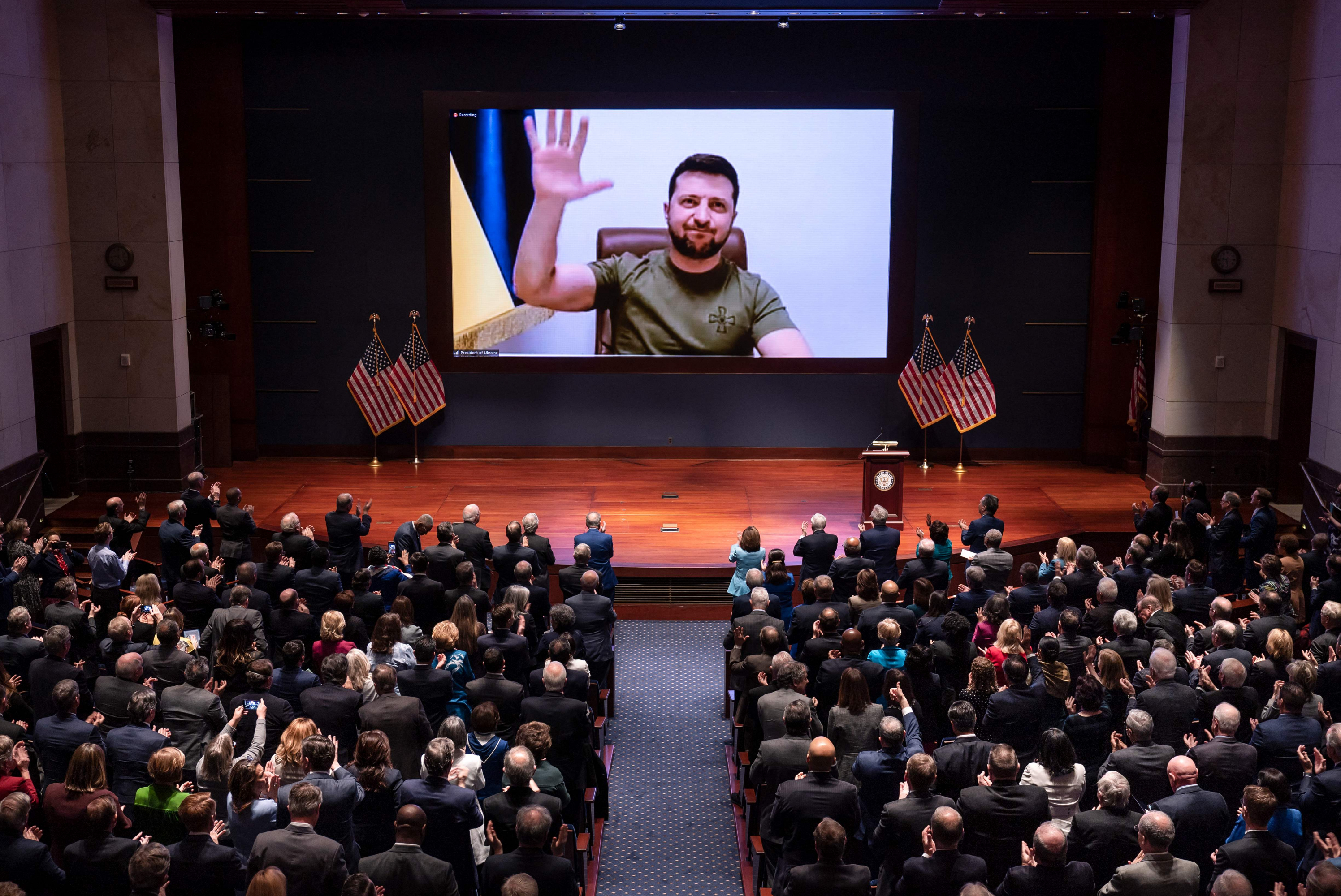 El presidente Volodímir Zelenski ante el Congreso de Estados Unidos. Foto: AFP