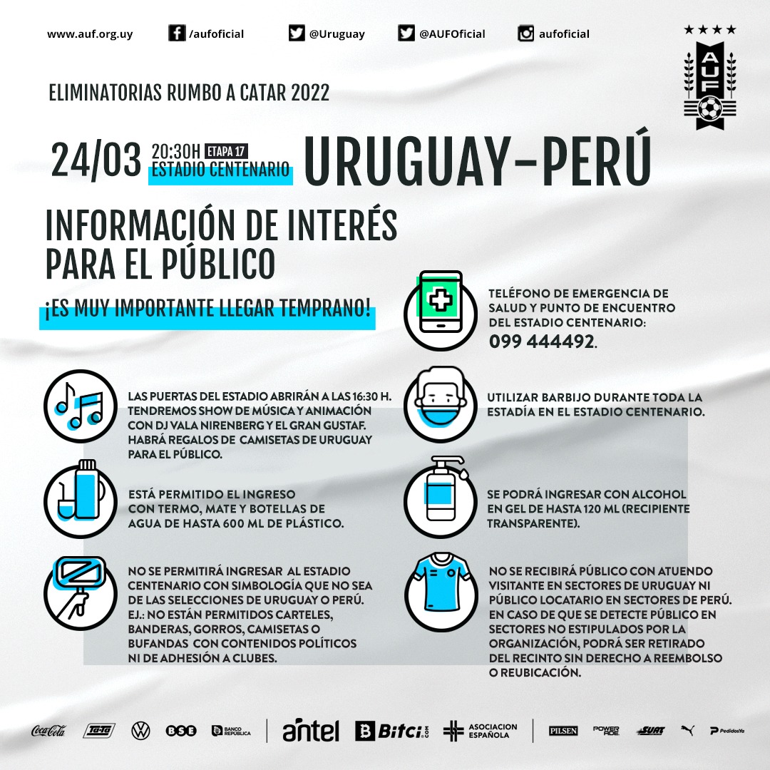Con qué se puede ingresar al Estadio Centenario - Uruguay- Perú