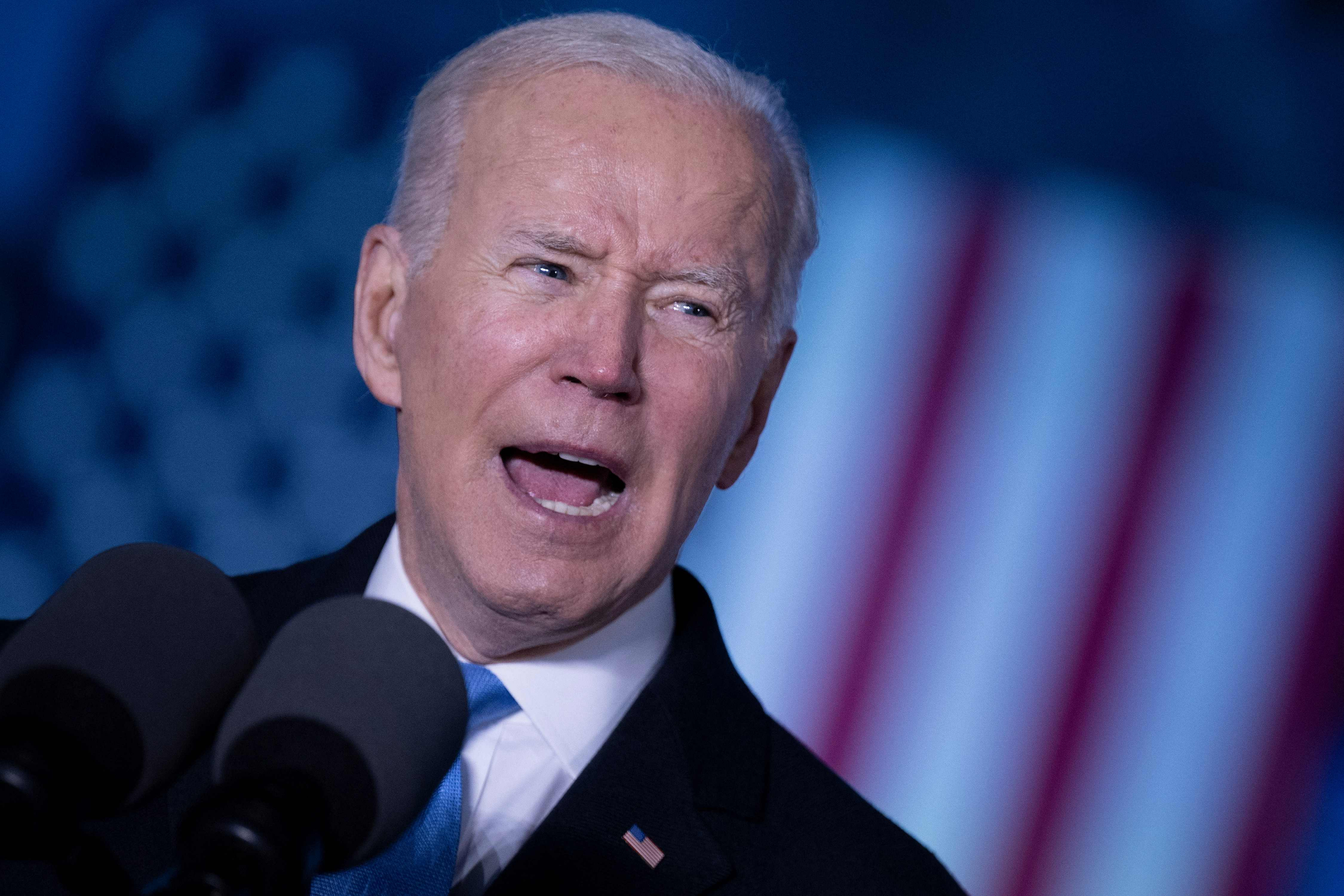 El presidente de los Estados Unidos, Joe Biden, pronuncia un discurso sobre la guerra rusa en Ucrania. Foto: AFP.