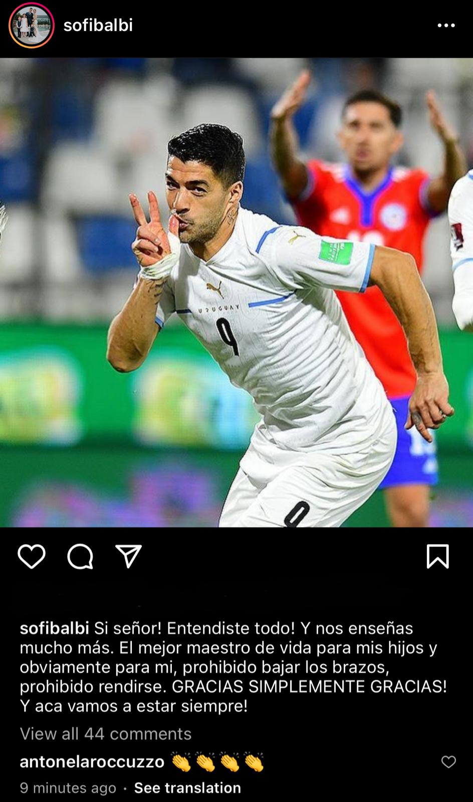 El mensaje de Sofi Balbi a Suárez.