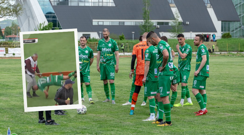 Todo vale para hacer tiempo: mirá lo que hizo este jugador del fútbol búlgaro. Fotos: Botevgrad.com y @futbolbulgaro