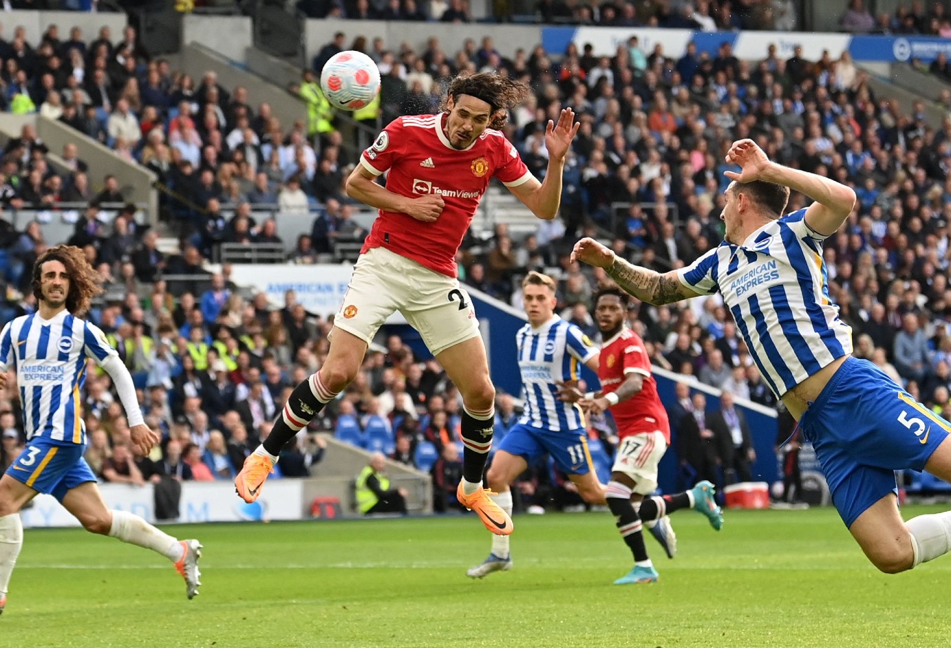Edinson Cavani en el duelo entre Manchester United y Brighton. Foto: AFP.