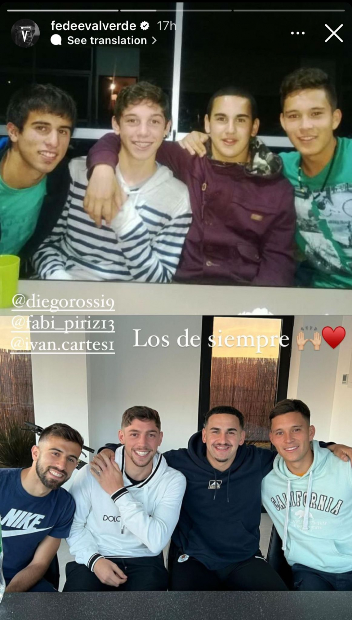 Fede Valverde, Diego Rossi, Fabián Píriz e Iván Cartés. @fedeevalverde