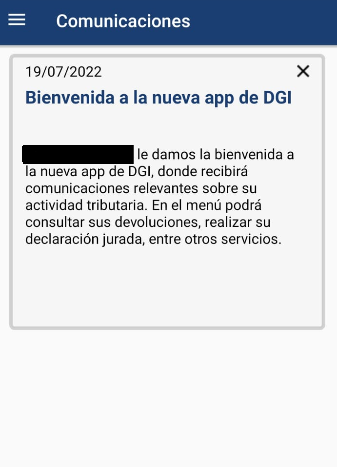 Aplicación de la DGI. Foto: Captura