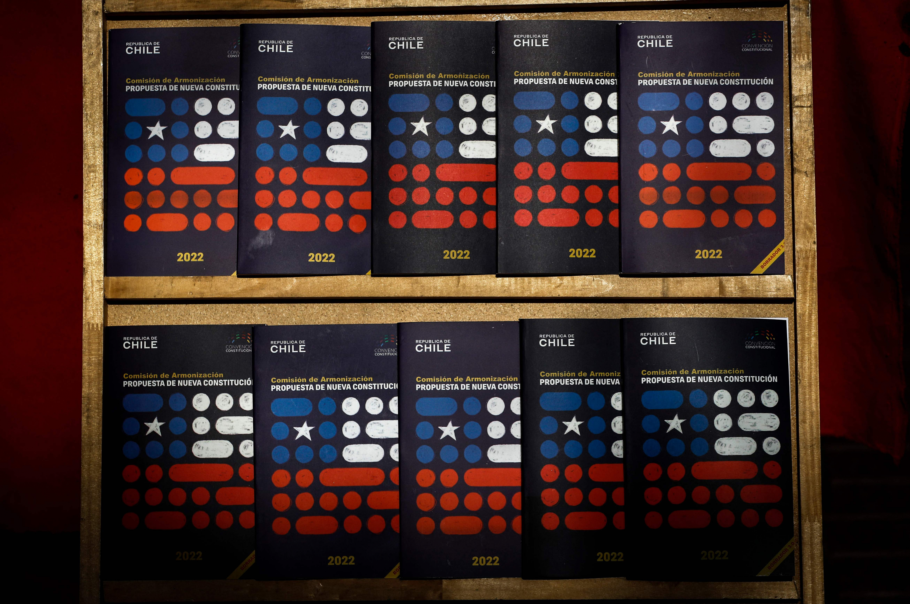 Libro a la venta en Chile: texto constitucional. Foto: AFP