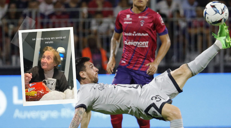 Una abuela relató y se cayó recreando el gol de chilena de Messi en PSG y se volvió viral. Fotos: @tatiddiblasi y @psg_inside
