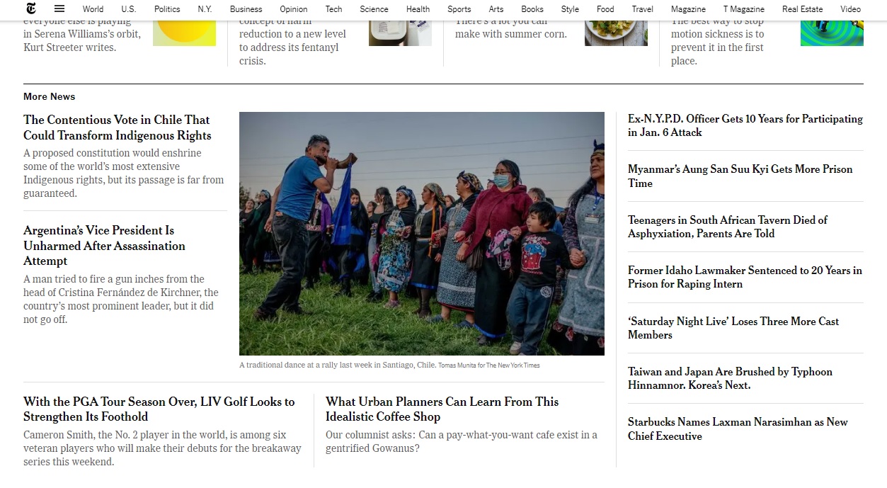 Portada de The New York Times sobre el atentado a Cristina Kirchner