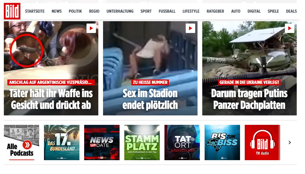 Portada de Bild sobre atentado contra Cristina Kirchner