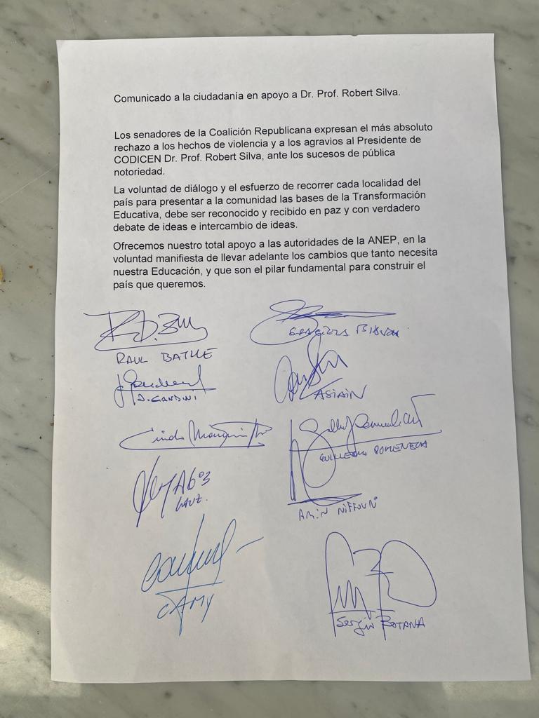 Carta de los senadores de la coalición en rechazo a las agresiones a Robert Silva