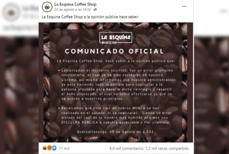 Desde la cafetería respondieron al reclamo. Foto: Captura, LA NACIÓN (GDA)