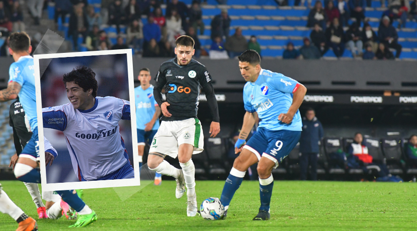 La particularidad en el festejo de gol de Luis Suárez con Nacional ante Plaza Colonia. Fotos: Archivo El País y Francisco Flores | El País