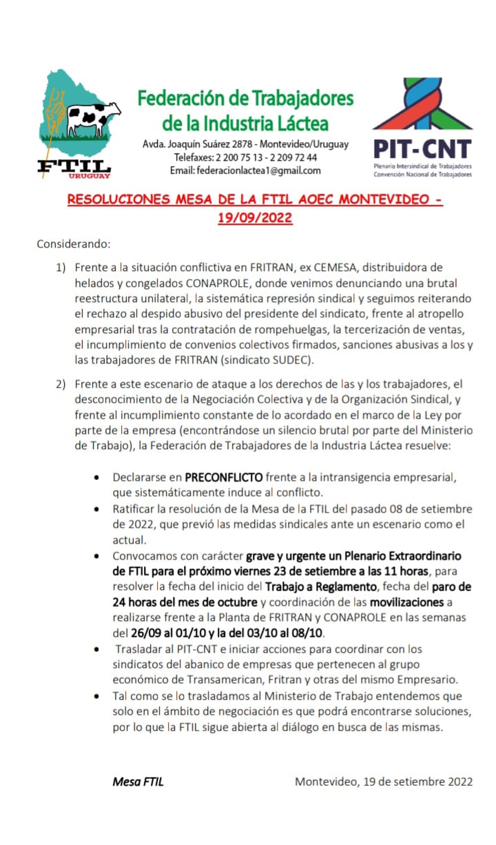 Comunicado de la FTIL