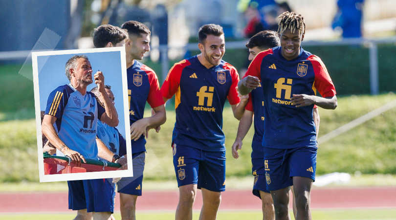1, 2, 3, probando: Luis Enrique llevó la última tecnología al entrenamiento de España. Fotos: Selección de España (Twitter)