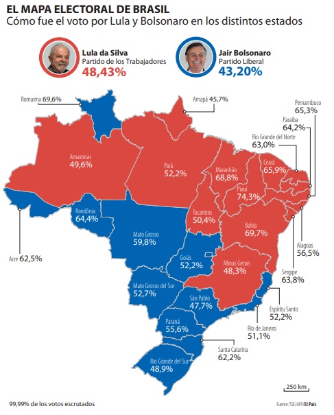 Mapa electoral de Brasil.
