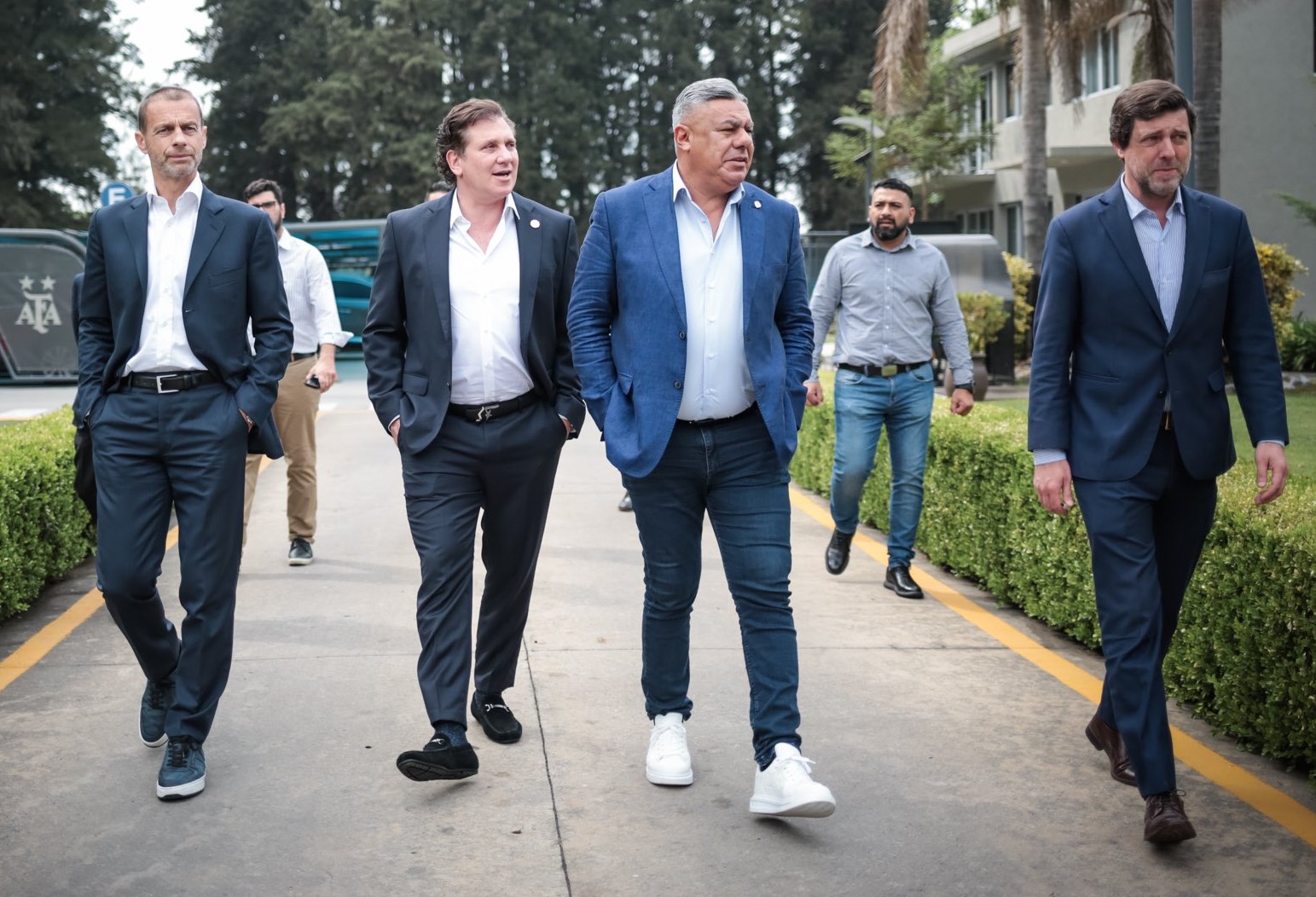 Ceferín, Domínguez, Tapia y Alonso en el encuentro entre FIFA y Conmebol. Foto: @agdws