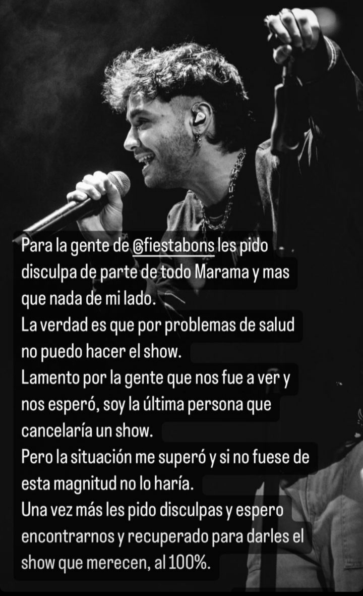 Agustín Casanova no pudo realizar uno de sus shows en Buenos Aires por problemas de salud. Foto: @agustincasanova_