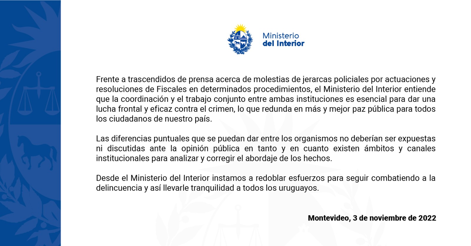 Comunicado del Ministerio del Interior