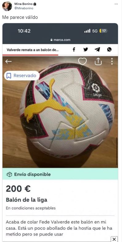 La publicación de Mina Bonino tras el pelotazo de Federico Valverde.