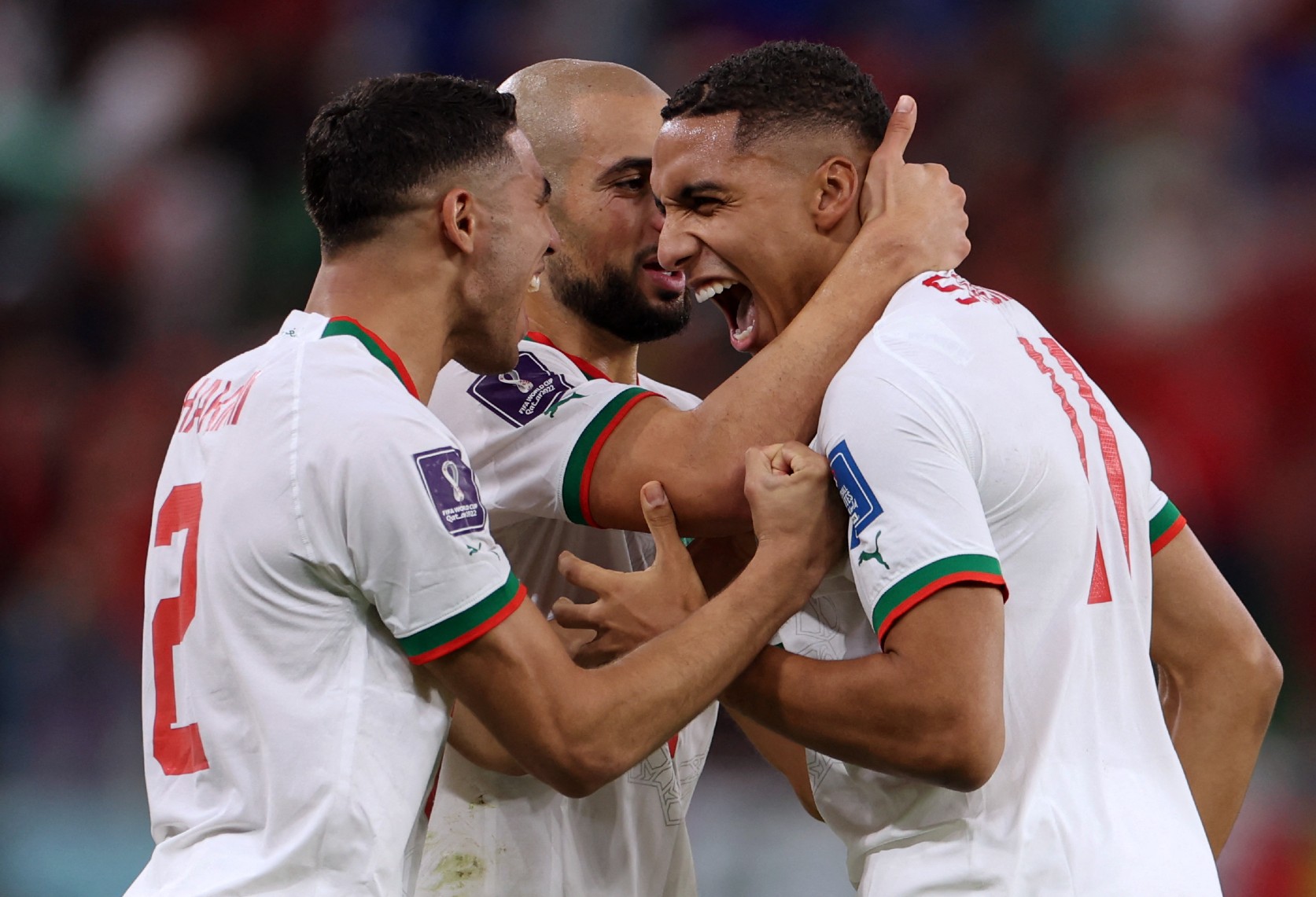 El festejo de los jugadores de Marruecos ante Bélgica. Foto: AFP.