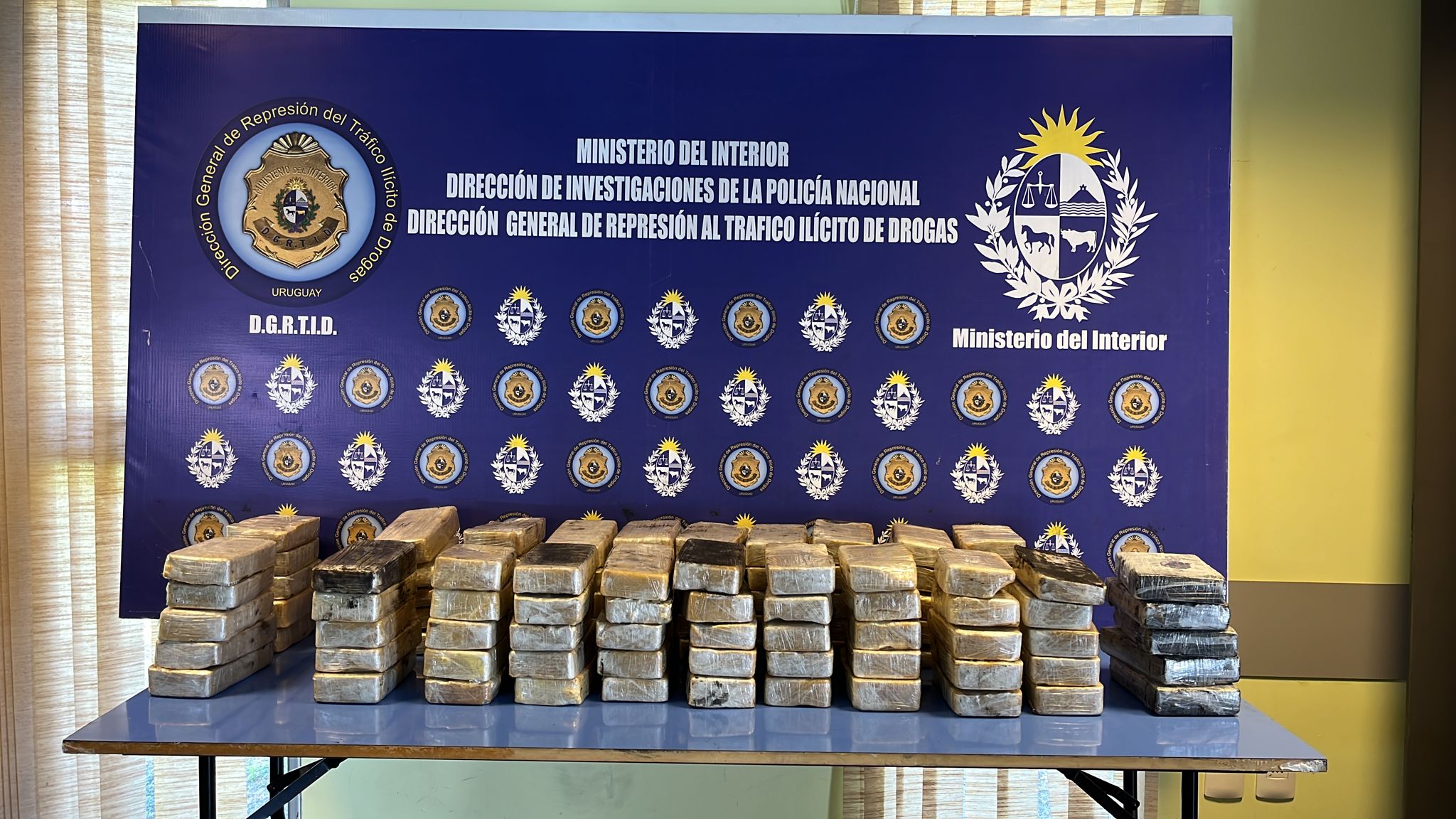 Incautación: 100 ladrillos eran de pasta base y cinco de cocaína. Foto: Ministerio del Interior