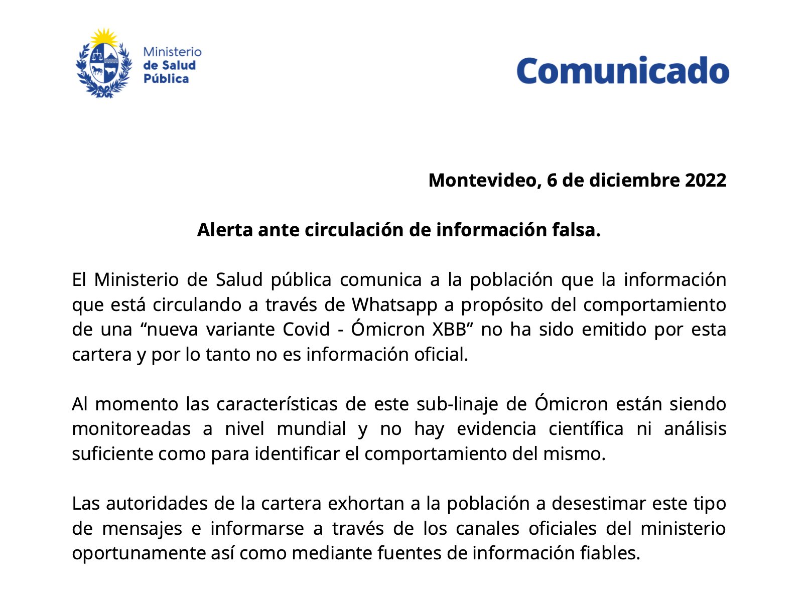 Comunicado del MSP.